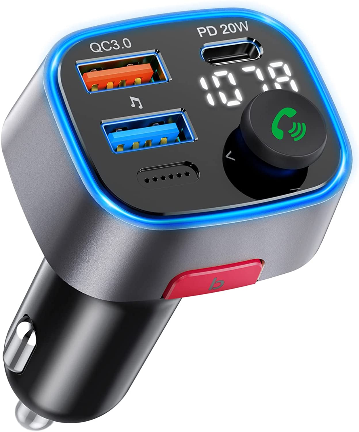 INICIO Bluetooth 5.0 FM Transmitter for Car [Stronger Dual Mics & HiFi Deep  Bass Sound], 48W PD & QC3.0 Fast Charging Bluetooth Car Adapter