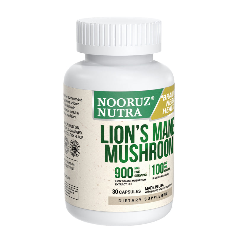 Lions Mane Mushroom Cognition Capsules (Capsules) Lions Mane Mushroom 10:1 Extract and Blueberry Power Capsules | Brain Supplement, Brain Vitamins, Focus Supplement