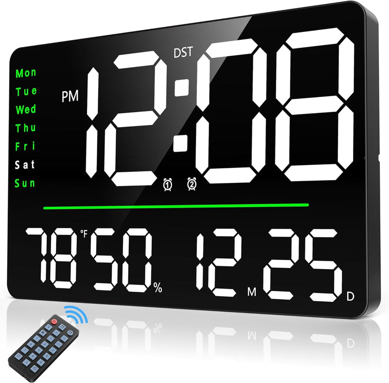 Mpow 16" Digital Wall Clock with Remote Control, Adjustable Brightness & Auto Dimming, Dual Alarm Clock for Bedroom, DST, Stopwatch & Countdown, Digital Clock for Living Room/Office/Gym/Elderly