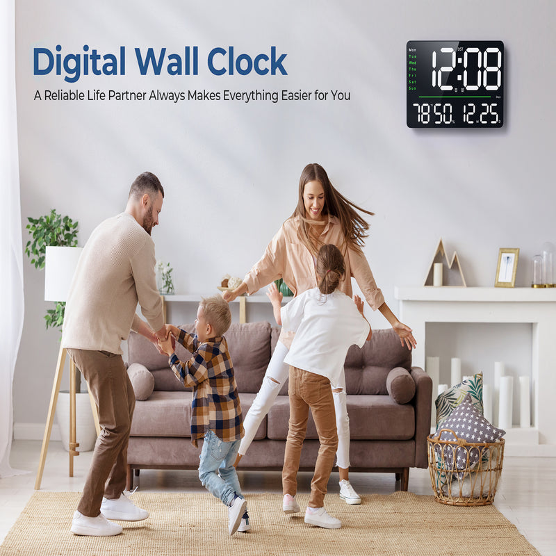 Mpow 16" Digital Wall Clock with Remote Control, Adjustable Brightness & Auto Dimming, Dual Alarm Clock for Bedroom, DST, Stopwatch & Countdown, Digital Clock for Living Room/Office/Gym/Elderly