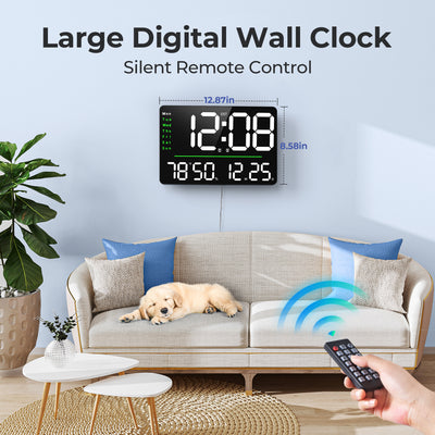 Mpow 16" Digital Wall Clock with Remote Control, Adjustable Brightness & Auto Dimming, Dual Alarm Clock for Bedroom, DST, Stopwatch & Countdown, Digital Clock for Living Room/Office/Gym/Elderly