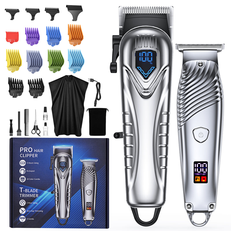 Mpow Hair Clippers for Men, Professional Hair Cutting Kit & T-Blade Trimmer Combo, 5H Cordless Runtime, Rechargeable Barber Clippers Beard/Hair Trimmer with Scissor,Cape for Men Women Kids, Mens Gifts