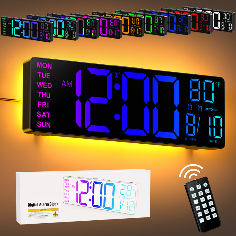 Mpow 10.5" Digital Wall Clock Large Display, with Remote Control, Dual Alarm Clock for Bedroom, 9 Colors, Adjustable Brightness & Volume, Auto DST, ℃/℉, 40 Minutes Countdown