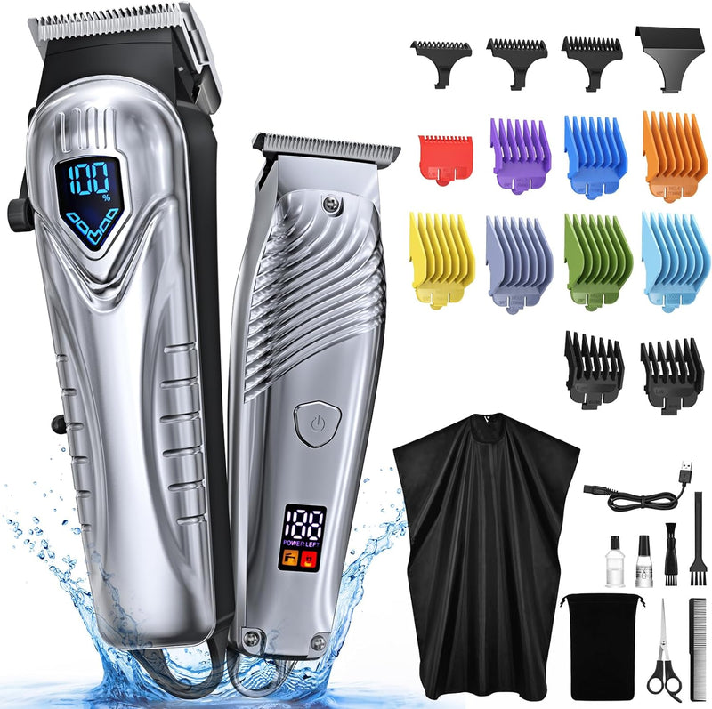 Mpow Hair Clippers for Men, Professional Hair Cutting Kit & T-Blade Trimmer Combo, 5H Cordless Runtime, Rechargeable Barber Clippers Beard/Hair Trimmer with Scissor,Cape for Men Women Kids, Mens Gifts