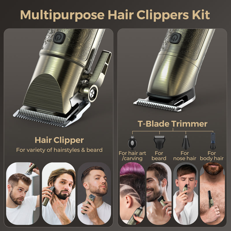 Mpow Professional Hair Clippers for Men, Cordless Mens Hair Clippers and Trimmer Set, Rechargeable Hair Cutting Kit & Barber Clippers, Mens Grooming Kit for Hair, Nose, Face, Body, Gifts for Men