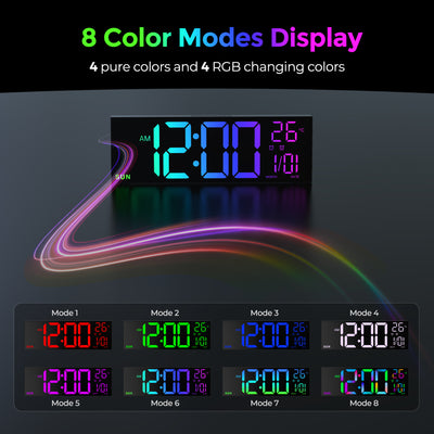 Mpow 16" Large Digital Wall Clock with Remote Control, Alarm Clock for Bedroom, 10 Brightness Dimmer, 8 Colors, 5 Volume, Auto DST, ℃/℉, Timer