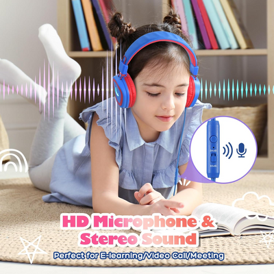 Mpow Kids Headphones with Microphone, USB-C Wired Kids Headphones with LED Light & Stereo, 85/94 dB Safe Volume Foldable Over-Ear Headphones for School Home Boys Girls Toddler Tablet