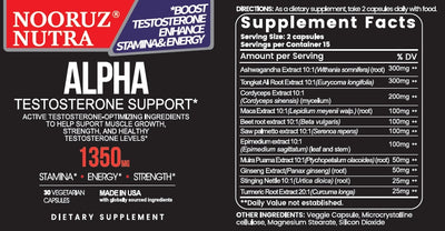 NOORUZ Alpha Men's Testosterone Booster -Ashwagandha, TongkatAli, Cordyceps, Maca, Beet, Saw palmetto, Epimedium | Strength Booster Capsules