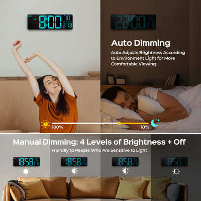 Mpow 10.5" Digital Wall Clock Large Display, with Remote Control, Dual Alarm Clock for Bedroom, 9 Colors, Adjustable Brightness & Volume, Auto DST, ℃/℉, 40 Minutes Countdown