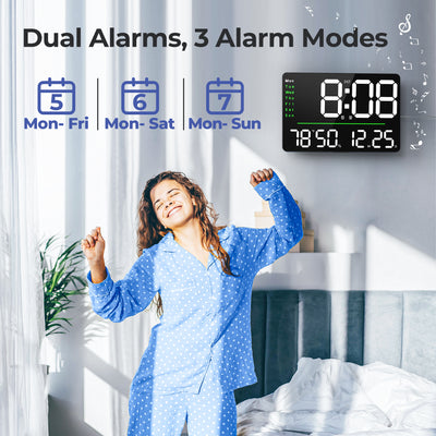 Mpow 16" Digital Wall Clock with Remote Control, Adjustable Brightness & Auto Dimming, Dual Alarm Clock for Bedroom, DST, Stopwatch & Countdown, Digital Clock for Living Room/Office/Gym/Elderly