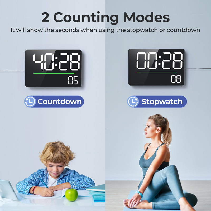 Mpow 16" Digital Wall Clock with Remote Control, Adjustable Brightness & Auto Dimming, Dual Alarm Clock for Bedroom, DST, Stopwatch & Countdown, Digital Clock for Living Room/Office/Gym/Elderly