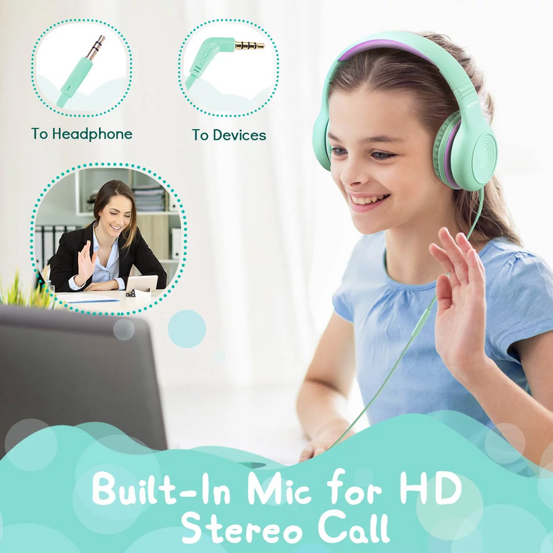 Mpow Kids Headphones with Microphone, Foldable Headphones Wired 85/94dB Volume Limit, Stereo, Soft Earcups, on-Ear/over-Ear Headphones for Kids School Girls/Boys