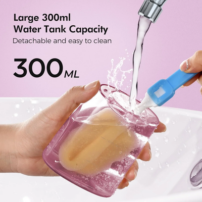 Mpow Water Flosser, Rechargeable Dental Flosser with 300ML Water Tank & 5 Jet Tips, 3 Modes - Pink