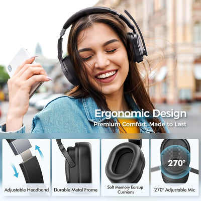 Mpow Bluetooth Headset, Trucker Bluetooth Headset with Noise Cancelling Microphone, 50H HD Talktime Wireless Headsets with Detachable Earpad, Single/Dual Mode All-Day Comfort for Driver/Office/Home