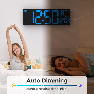 Mpow 16" Large Digital Wall Clock with Remote Control, Alarm Clock for Bedroom, 10 Brightness Dimmer, 8 Colors, 5 Volume, Auto DST, ℃/℉, Timer