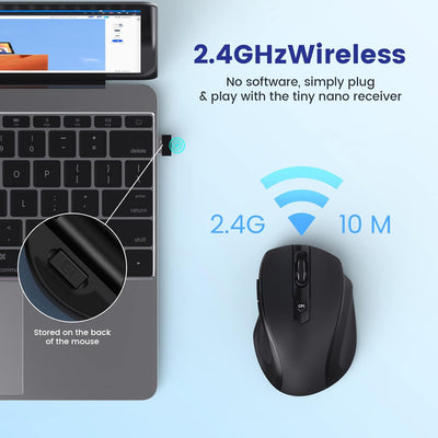 LODVIE Wireless Mouse for Laptop, 2400 DPI Wireless Computer Mouse with 6 Buttons,2.4G Ergonomic USB Cordless Mouse,18 Months Battery Life Mouse for Laptop PC Mac Computer Chromebook MacBook - Black