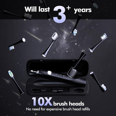 Electric Toothbrush, 10 Brush Heads & Travel Case with 5 Modes, 4 Hr Charge Last 30 Days