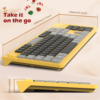 Computer Keyboard Wired, Plug Play USB Keyboard, Low Profile Chiclet Keys, Large Number Pad, Caps Indicators, Foldable Stands, Spill-Resistant, Anti-Wear Letters, Full Size, Yellow