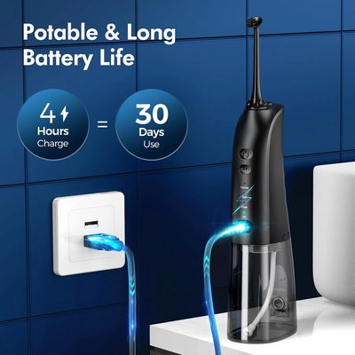 Water Flosser for Teeth, 300ML 3 Modes Cordless Portable Water Dental Flosser Pick, Include a Unique Splash-Proof Jet Tip, IPX7 Waterproof Rechargeable Oral Irrigator for Braces Care Home Travel