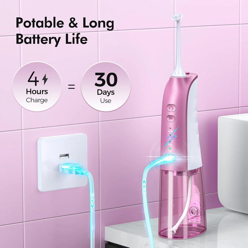 Mpow Water Flosser, Rechargeable Dental Flosser with 300ML Water Tank & 5 Jet Tips, 3 Modes - Pink