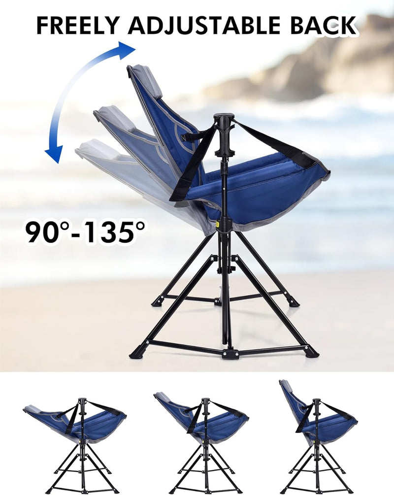 Hammock Camping Chair with 3 Height Options, Portable Hammock Chair with Adjustable Backrest, Padded Headrest, Adjustable Cup Holder, 300 LBS Heavy Duty Swinging Camping Chair