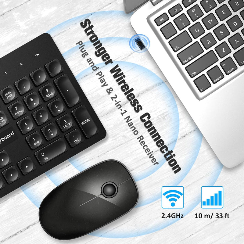 Wireless Keyboard and Mouse, 2.4GHz Silent Keyboard and Mouse Wireless, Ultra-Slim USB Keyboard, Keyboard Mouse Combo for PC Laptop Windows XP/7/8/10, Vista, Mac