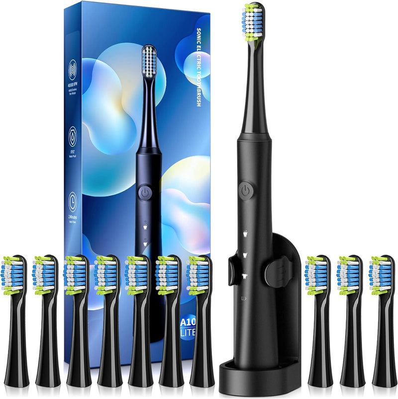 Electric Toothbrush for Adults with Holder and 10 Brush Heads, Rechargeable Toothbrush Electric Fast 2 Hr Charge Last 35 Days, 40000 VPM and 3 Modes,Smart Timer