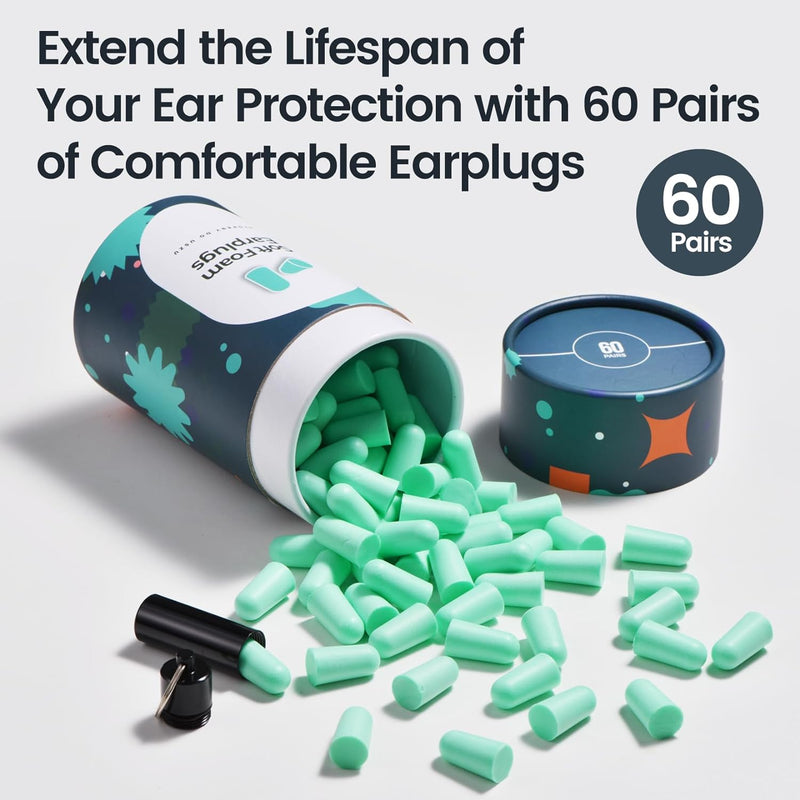 Ultra Soft Foam Earplugs 60 Pairs, 38dB SNR Ear Plugs for Sleeping