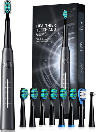 Electric Toothbrush, Sonic Toothbrushes with 8 Brush Heads 40000 VPM 5 Modes, Sonic Toothbrushes Fast Charge 4 Hours Last 30 Days, Rechargeable Electric Toothbrush for Adult