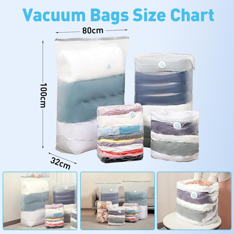 6 Pack Vacuum Storage Bags with Electric Air Pump, Jumbo Cube Space Saver Bags (39x13x32 Inch),Extra Large Vacuum Sealer Bags for Comforters, Blankets, Bedding, Clothes, Pillow, Duvets, etc