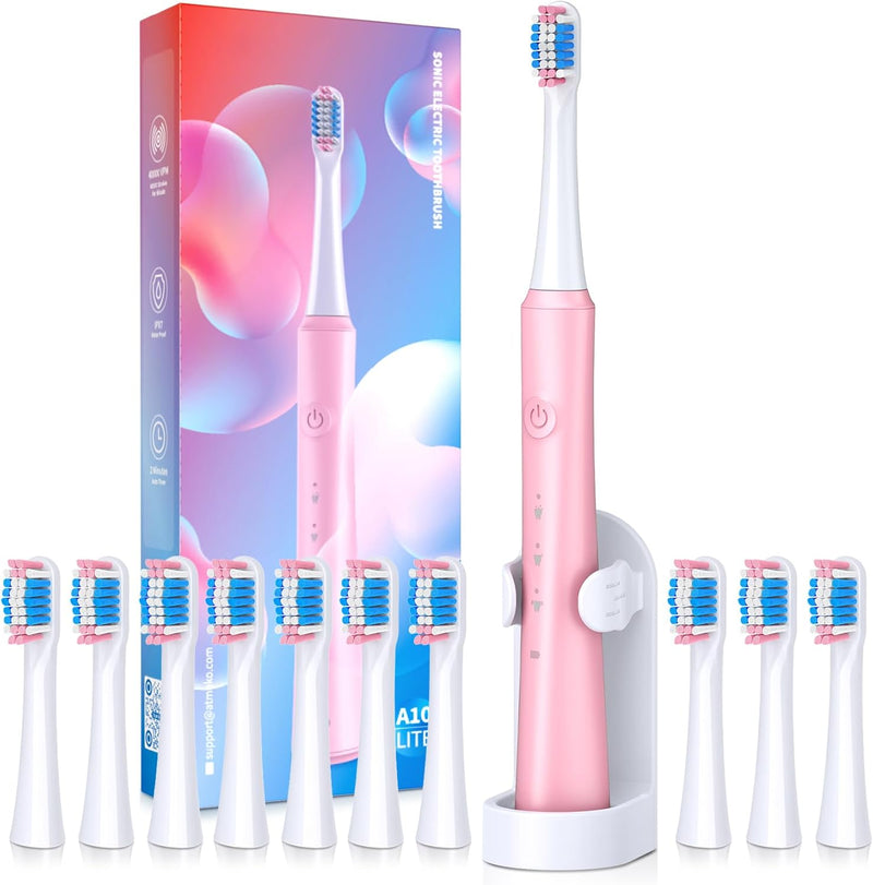 Electric Toothbrush for Adults with Holder and 10 Brush Heads, Rechargeable Toothbrush Electric Fast 2 Hr Charge Last 35 Days, 40000 VPM and 3 Modes,Smart Timer