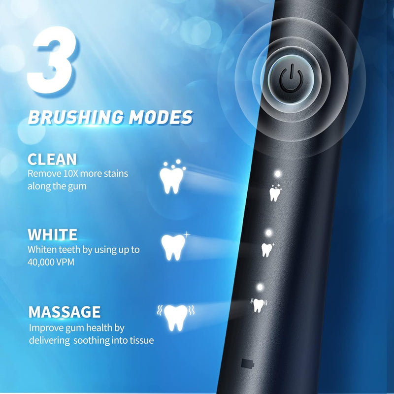 Electric Toothbrush for Adults with Holder and 10 Brush Heads, Rechargeable Toothbrush Electric Fast 2 Hr Charge Last 35 Days, 40000 VPM and 3 Modes,Smart Timer