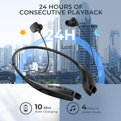 Neckband Bluetooth Headphones, Around The Neck Headphones 24H+ Playtime, Bluetooth Headsets with Call Vibration, Shark Jaw Design Wireless Earbuds+Noise Isolation/Built-in Mic/IPX7 Waterproof