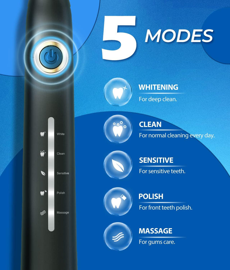 Electric Toothbrush, Sonic Toothbrushes with 8 Brush Heads 40000 VPM 5 Modes, Sonic Toothbrushes Fast Charge 4 Hours Last 30 Days, Rechargeable Electric Toothbrush for Adult