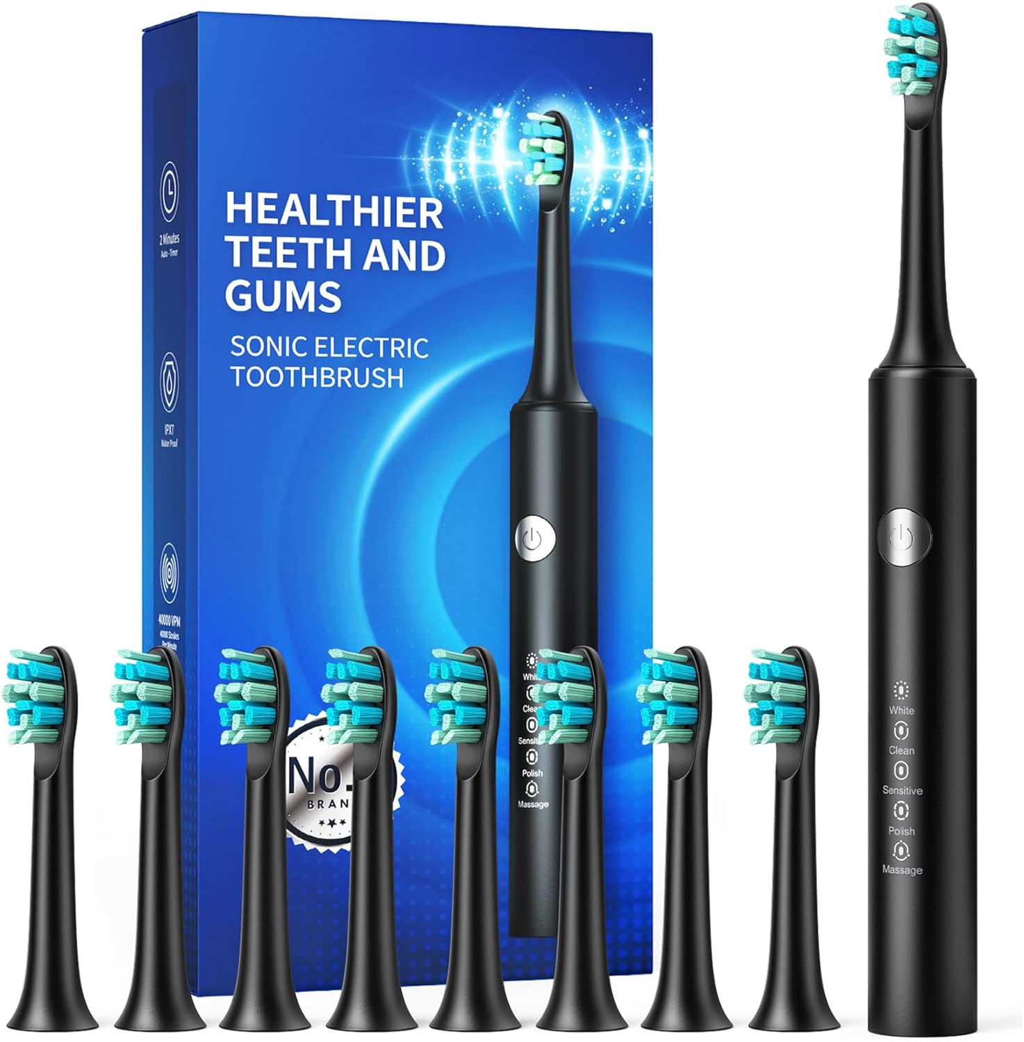 Sonic Electric Toothbrushes for Adults, 8 Brush Heads Electric Toothbrush  with 40000 VPM Deep Clean 5 Modes, Rechargeable Toothbrushes Fast Charge 4