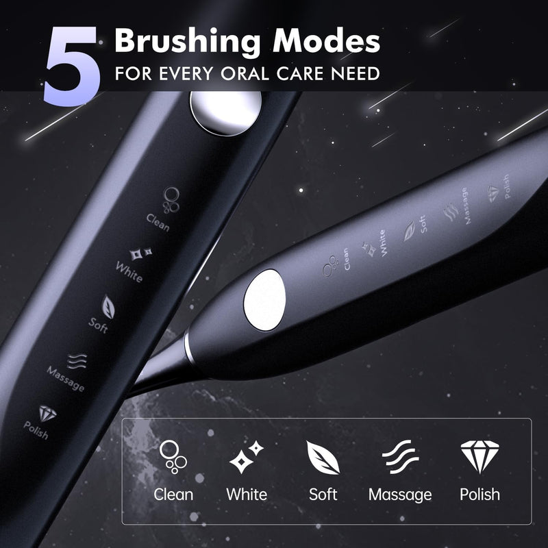 Electric Toothbrush, 10 Brush Heads & Travel Case with 5 Modes, 4 Hr Charge Last 30 Days