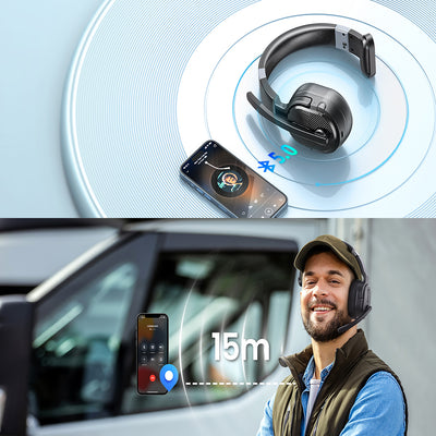 Mpow Bluetooth Headset, Trucker Bluetooth Headset with Noise Cancelling Microphone, 50H HD Talktime Wireless Headsets with Detachable Earpad, Single/Dual Mode All-Day Comfort for Driver/Office/Home