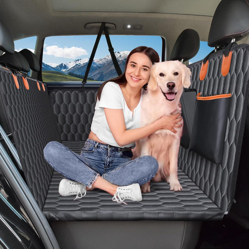 Back Seat Extender for Dogs-Supports 400lb,Waterproof Dog Car Seat Cover Hard Bottom-Detachable,600D Heavy Duty Scratch Proof Nonslip Soft,Dog Hammock for Car,SUVs