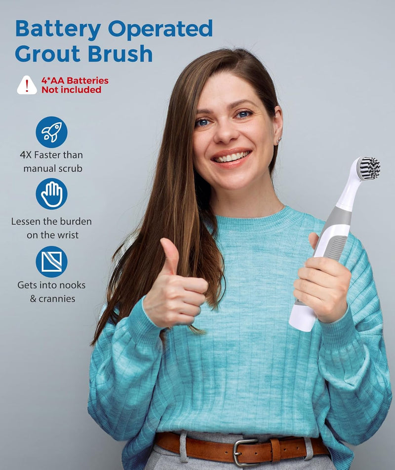 Sweepulire Electric Grout Cleaning Brush, Battery Operated Power Scrubber with Stainless Steel Wire Brush, Multi-Purpose Tile Grout Cleaner Brush for Grout, Tile, Corner, Kitchen, Bathroom, Shower