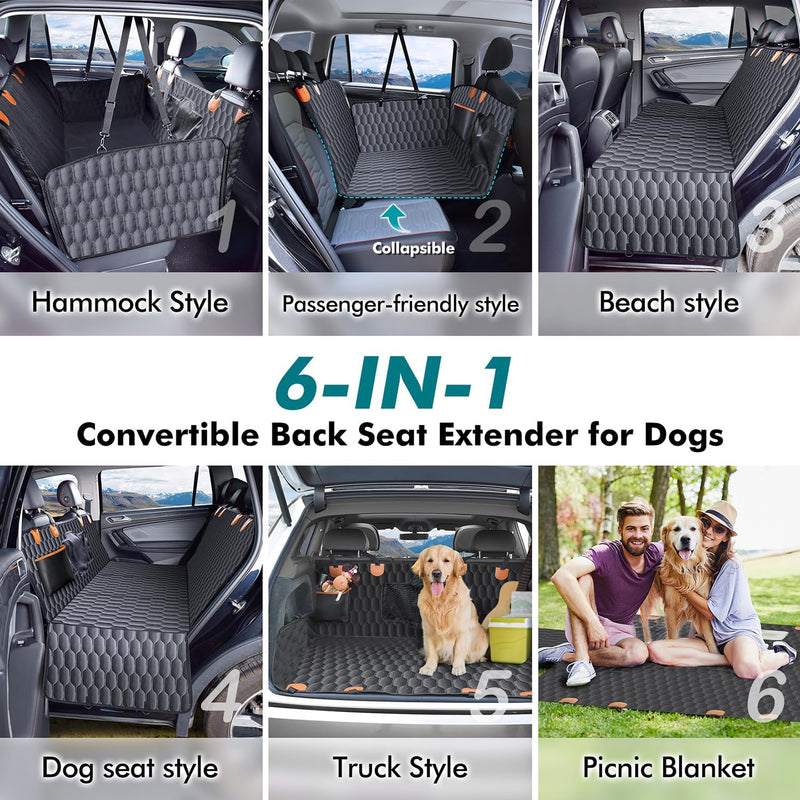 Back Seat Extender for Dogs-Supports 400lb,Waterproof Dog Car Seat Cover Hard Bottom-Detachable,600D Heavy Duty Scratch Proof Nonslip Soft,Dog Hammock for Car,SUVs