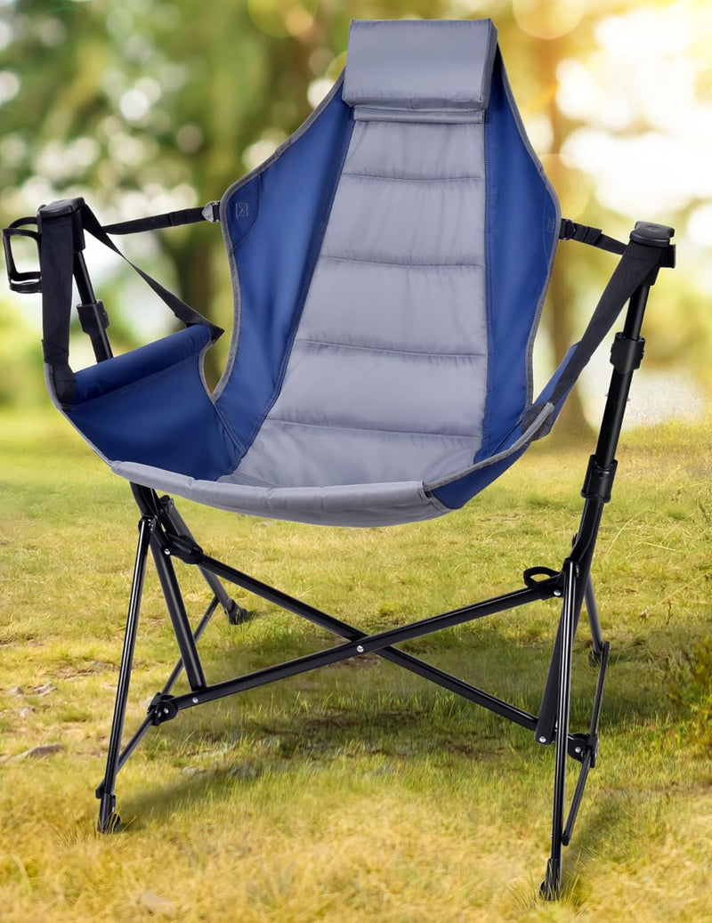 Hammock Camping Chair with 3 Height Options, Portable Hammock Chair with Adjustable Backrest, Padded Headrest, Adjustable Cup Holder, 300 LBS Heavy Duty Swinging Camping Chair