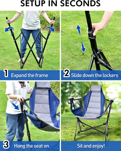 Hammock Camping Chair with 3 Height Options, Portable Hammock Chair with Adjustable Backrest, Padded Headrest, Adjustable Cup Holder, 300 LBS Heavy Duty Swinging Camping Chair