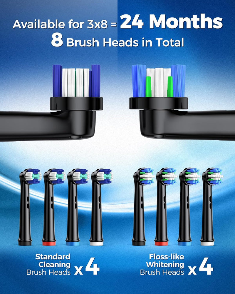 Rotating Electric Toothbrush for Adults with 8 Brush Heads (2 Types), 4 Modes Deep Clean Electric Toothbrush with Rechargeable Power and 2 Min Smart Timer