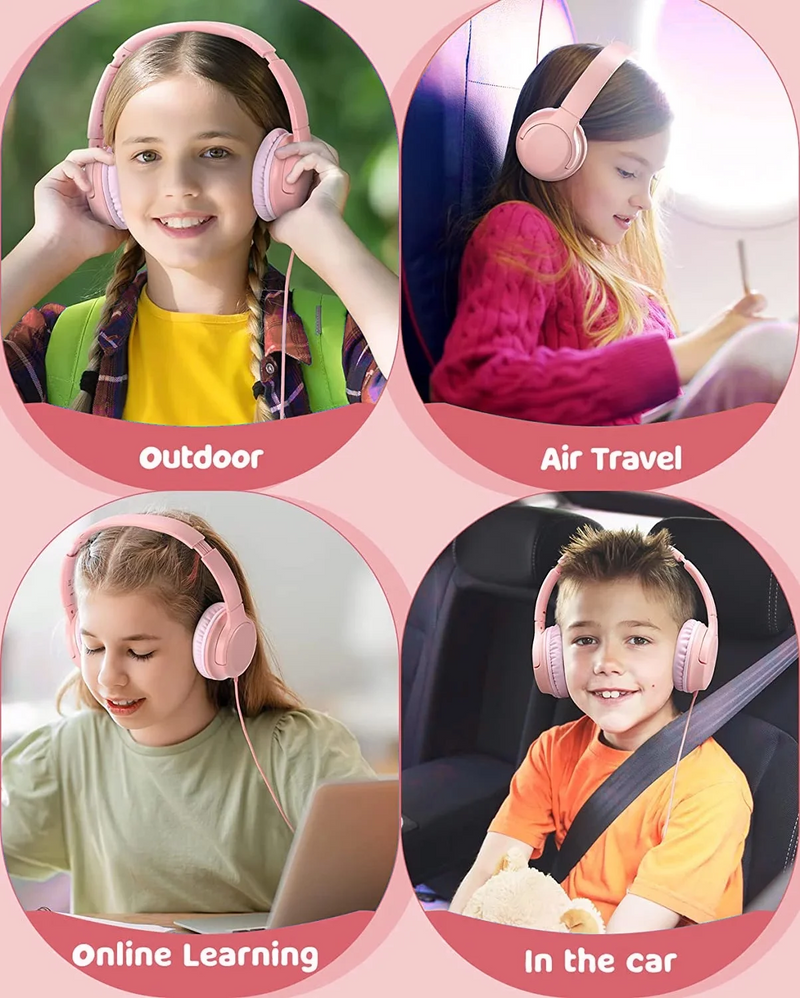 Mpow Kids Headphones for Girls/Boys/Children/Teens Adjustable, Upgraded USB-C Jack, 94dB Safe Volume Stereo Tangle-Free Kids Headphones for School Airplane Travel, over-Ear Headphones for Kids, Pink