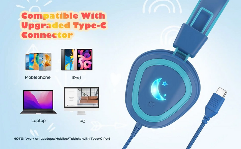 Mpow Wired Kids Headphones for School, USB Type C Kids Headphone with Microphone