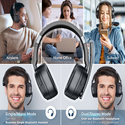 Mpow Bluetooth Headset, Trucker Bluetooth Headset with Noise Cancelling Microphone, 50H HD Talktime Wireless Headsets with Detachable Earpad, Single/Dual Mode All-Day Comfort for Driver/Office/Home