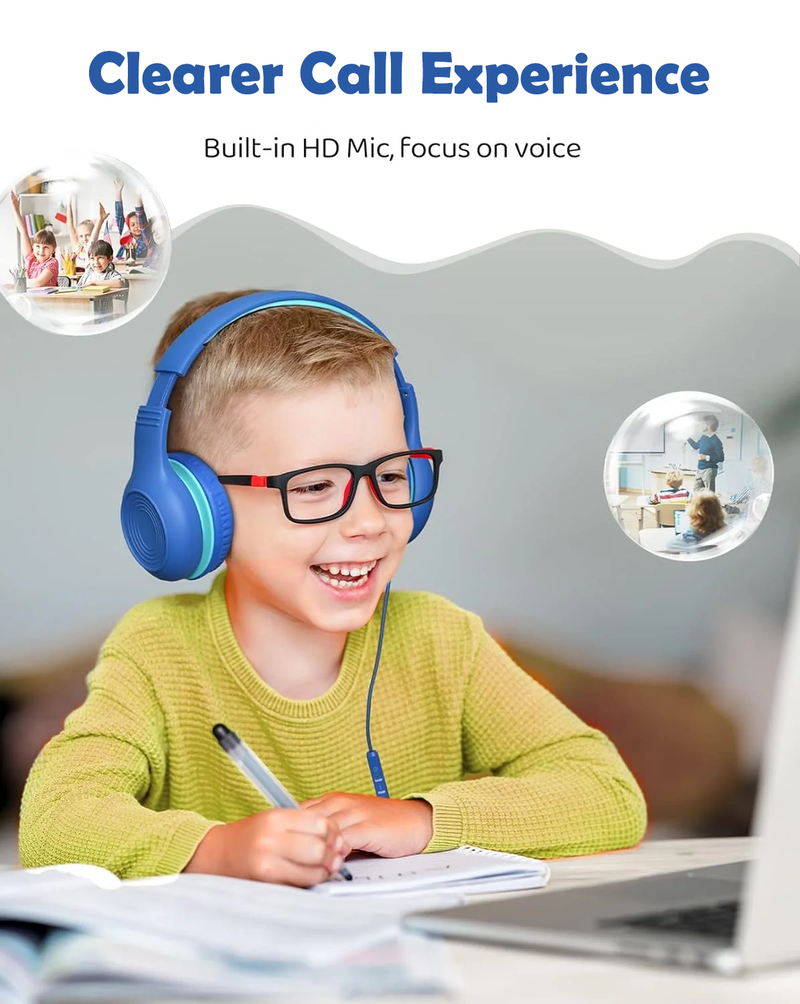 Mpow Kids Headphones with Microphone, Upgraded USB-C Foldable 85/94dB Safe Volume Stereo Adjustable over Ear Headphones for Kids, Girls, Boys, Share Function Wired Kids Headphones for School Tablet