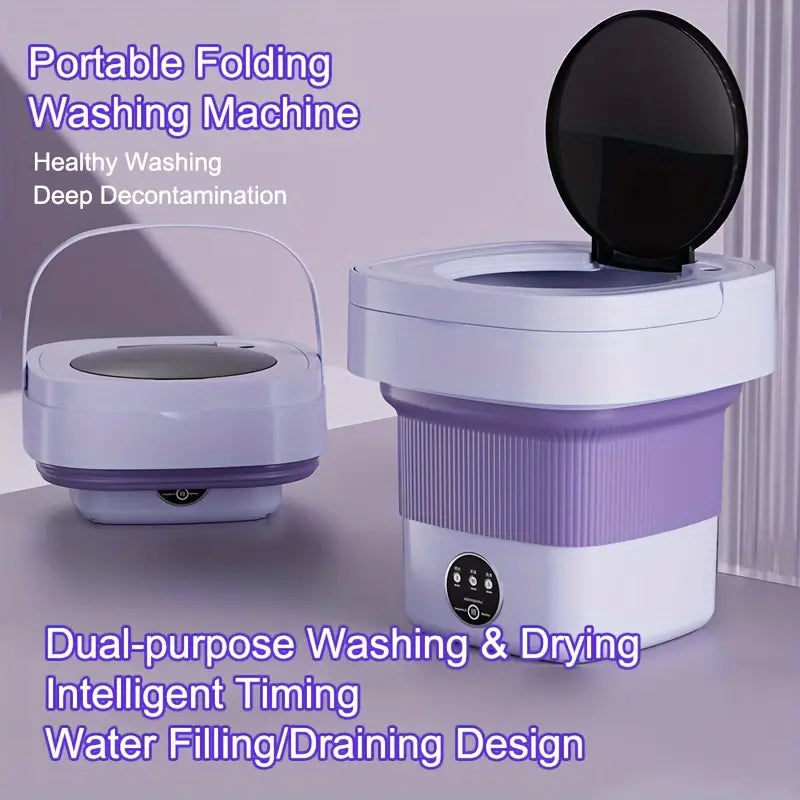 8L High Capacity Portable Foldable Mini Washing Machine - 3 Modes For Deep Cleaning, Half Automatic With Soft Spin Dry, Ideal For RV Travel And Camping