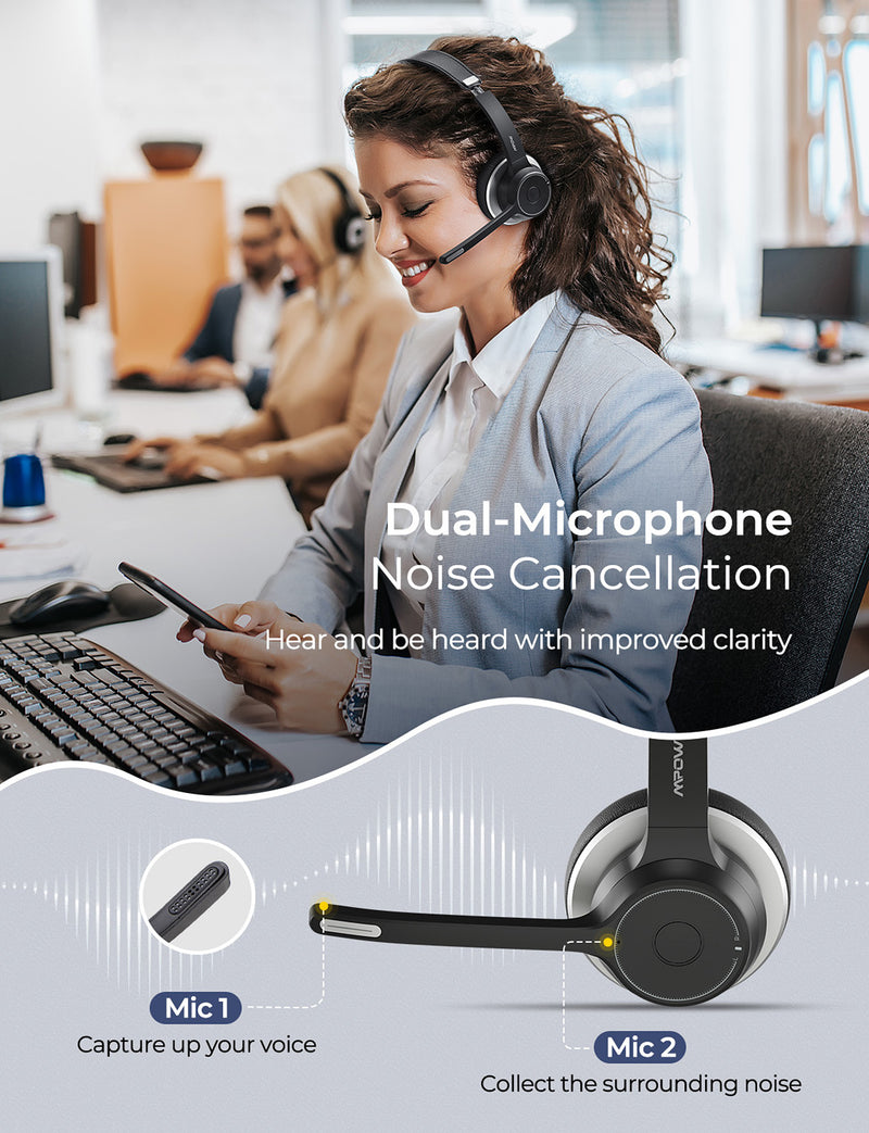 Ultralight Bluetooth Headset with Noise Cancelling Microphone, Business  Wireless Headphones with Mic, Auto-Pair USB Dongle for PC/Laptop,  Handsfree