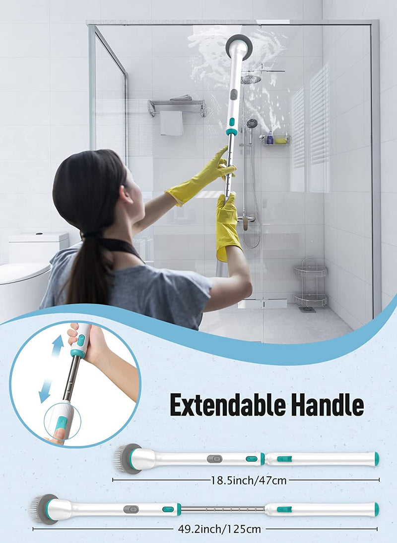 Cordless Long Handle Cleaning Brush Electric Bathroom Shower Turbo Spin  Scrubber